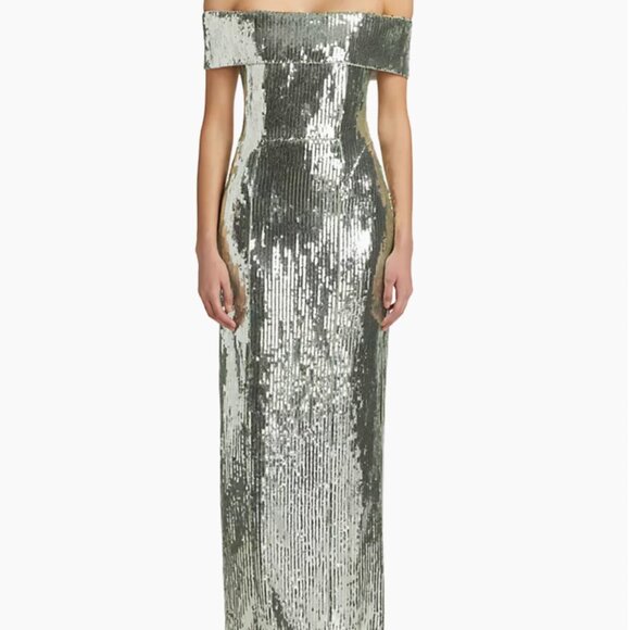 Galvan Dresses & Skirts - Galvan London 'Glencoe' Sequined Off-The-Shoulder Gown in Seaglass